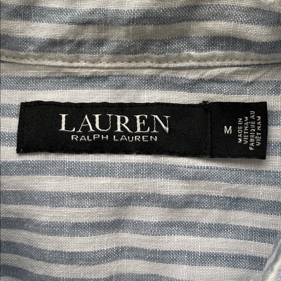 Ralph Lauren Black Label Linen Striped Tie-Front Button Down Collar Shirt Medium - Picture 13 of 15